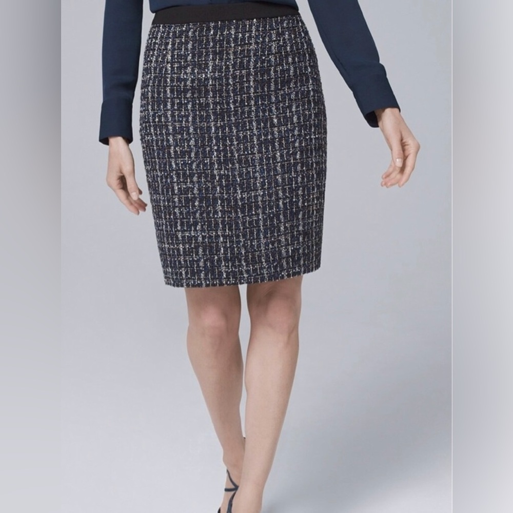 White House Black‎ Market WHBM Black & Blue Tweed Career Pencil Skirt Size 12